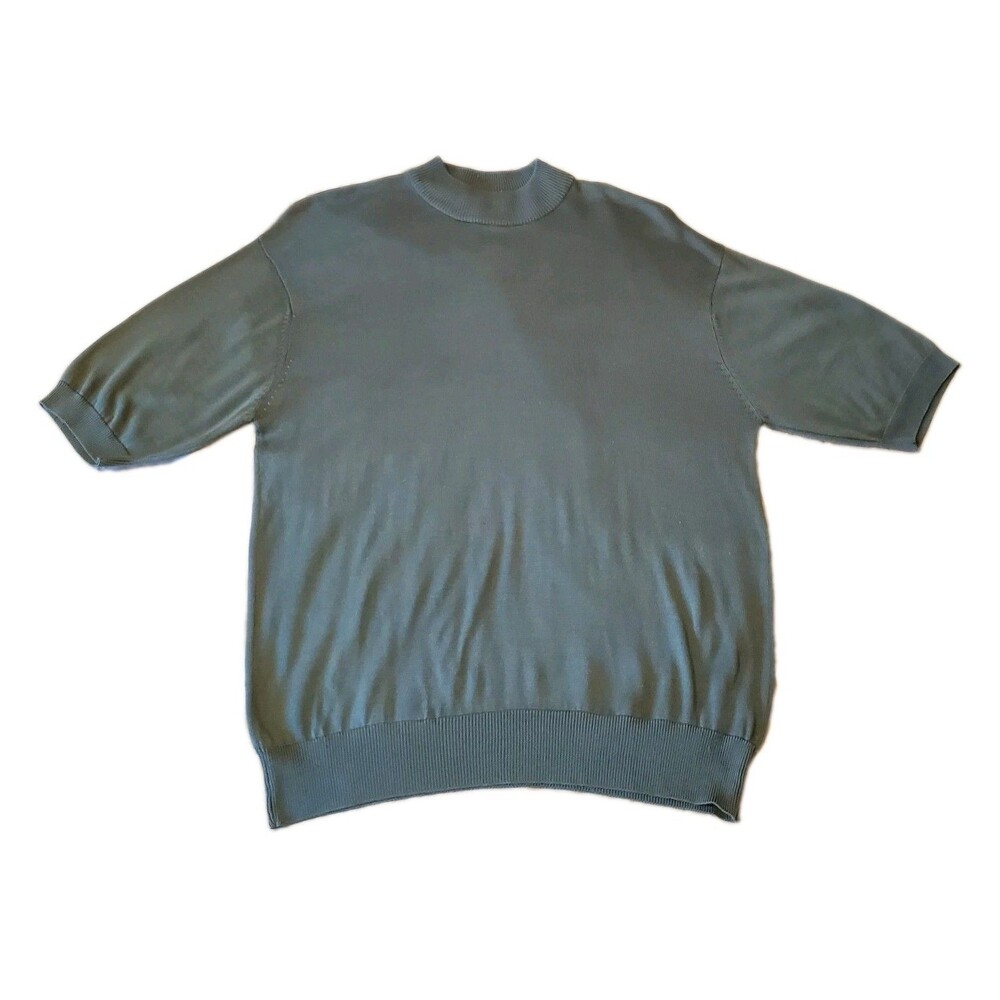 Per Lui Per Lei mens Silk Green Short Sleeve knit Shirt Mock Neck Preppy Size S